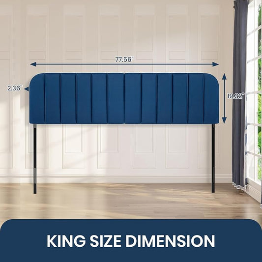 King Headboard Only - Upholstered Headboard for Bed, Easy Assembly, Velvet Covered Sponge, Place Between Bed & Wall, Adjustable Metal Legs with Non-Slip Pads, Blue