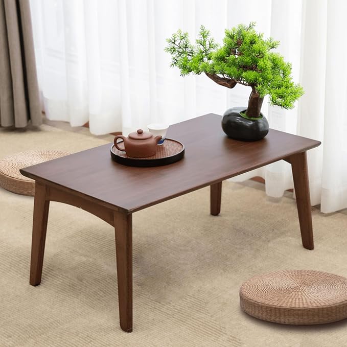 Bamboo Folding Coffee Table, Japanese Low Desk, No Assembly Portable Furniture, for Dining Working Studying Relaxing, Walnut, 26 x 16 x 12 Inches