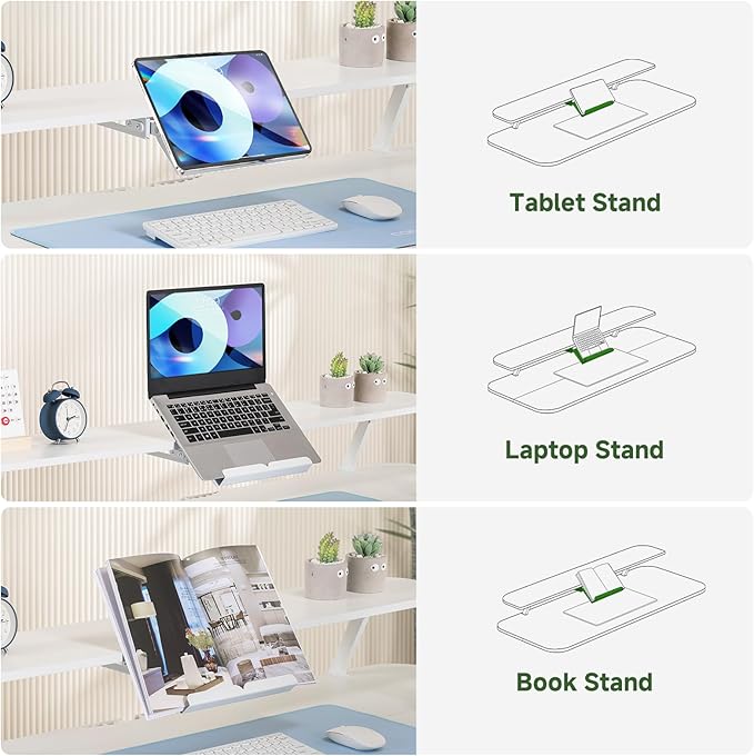 GTPLAYER Electric Standing Desk with Drawers, 55 x 24 Inches Height Adjustable Computer Desk with Monitor Stand, Laptop Stand, Sit Stand up Desk with Memory Preset for Home, Office, White