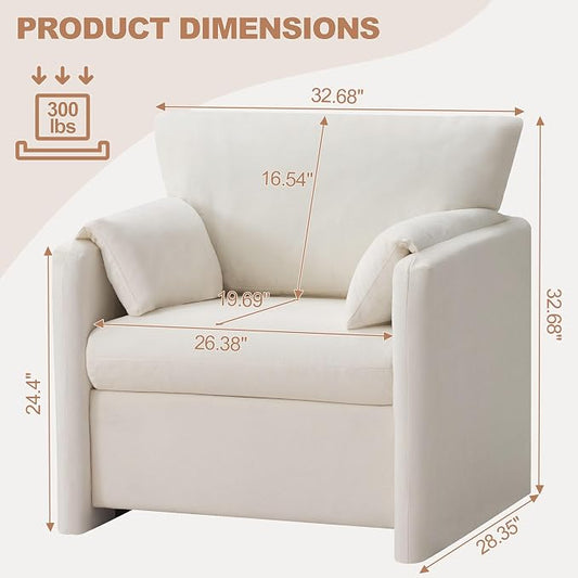 Oversized Accent Chair for Living Room, 32.68" Modern Armchair Set of 2 with Deep Seat, Mid-Century Comfy Reading Chair with Padded Arms, Large Chenille Single Sofa Chairs for Bedroom, Beige