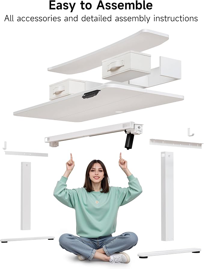 BIZUM Standing Desk with 2 Drawers Computer Desk-Stand up Desk Home Office Gaming Memory Desks C-Clamp Mount Compatible, 48x24 Inch White