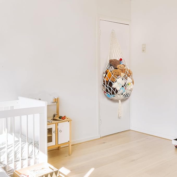 Amdermi Novel Stuffed Animal Hammock Corner Hanging Net for Stuff Aniaml Storage Macrame Toy Display Plush Toy Holder-Perfect for The Tiny Space Walls (cream, XXL)