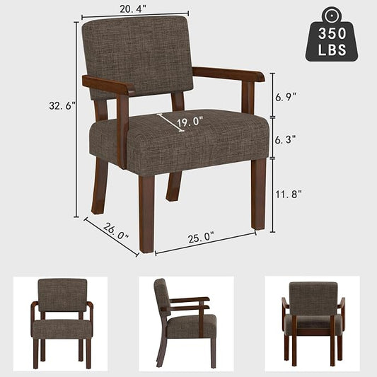 FAGAGA Accent Chair,Armchairs with Solid Wood Frame and Legs,Upholstered Reading Leisure Chair for Bedroom,Office,Waiting Room (Linen, Brown, One Chair)
