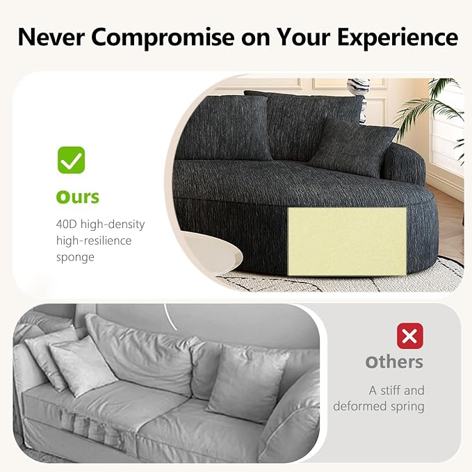 115-inch L-Shaped Luxurious Modern Contoured Curved Back Sofa, a Seamless Boneless Design with Curved Silhouette, Ideal for Living Room use(Left Chaise,Black)