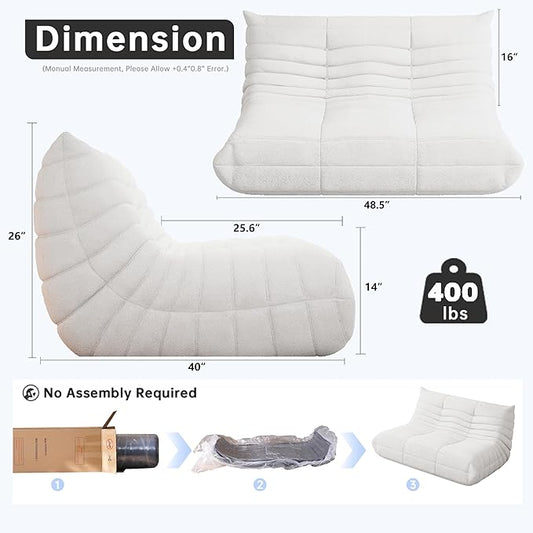 WHGBJA Bean Bag Chairs for Adults with Memory Foam Couch, Loveseat Sofa Chair for Bedroom, Living Room, Reading, Gaming Floor Sofa Couch, Boneless, Comfy