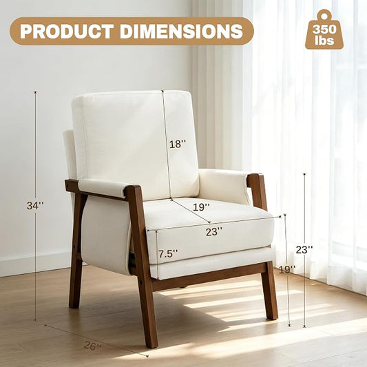 RNKSFX Cream Accent Chair for Bedroom & Living Room, Mid Century Modern Accent Arm Chair, Upholstered Anthropologie Accent Chair with Solid Wood Frame, Fabric