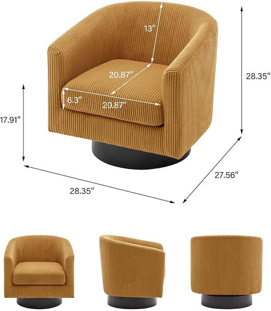 Swivel Barrel Accent Chair, Modern Round Corduroy Fabric Arm Chair for Living Room, Bedroom, Comfy Club Reading Chairs for Adults (Corduroy Orange, Set of 2)