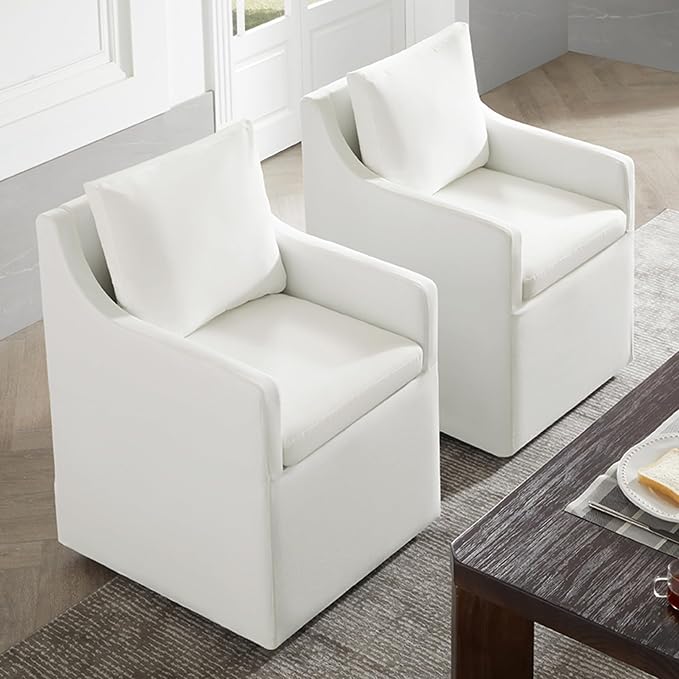 KISLOT Upholstered Dining Chairs Set of 4, Washable Cover Modren Deskchair with 4 Casters & Hidden Storage for Dining Room, Living Room, Home Office, Cream, 4 Box