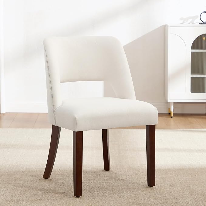 Dining Chairs Set of 6,Modern Dining Room Chairs with Thick Cushions,Upholstered Linen Fabric Kitchen Chairs for Kitchen Dining Room Beige
