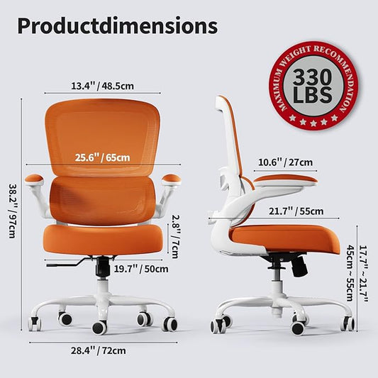 TRALT Office Chair - Ergonomic Desk Chair with Adjustable Lumbar Support, Mesh Computer Chair, Executive Chairs for Home Office Comfortable Lumbar Support (Orange)