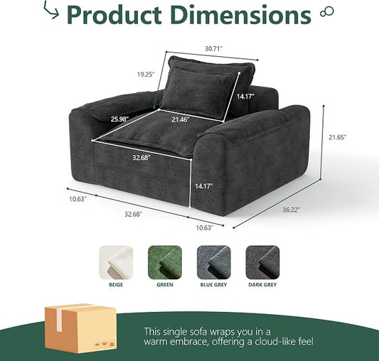 Hobestluk Cloud Single Sofa Memory Foam Couch with Deep Seat L Shaped Sofa with Removable Cover Large Couch for Living Room (Dark Grey, Single Sofa)