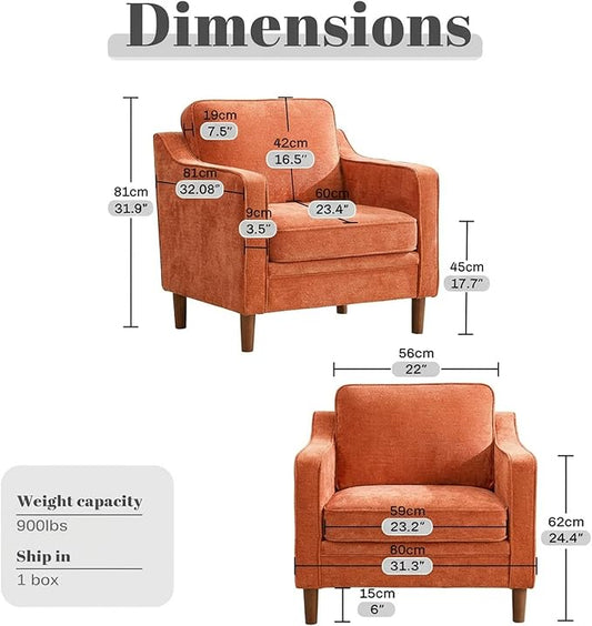 Kingfun Accent Chair Set of 2, Living Room Chairs, Mid Century Reading Armchair, Chenille with Solid Wood Foot, Upholstered Modern Decor for Bedroom, Apartment