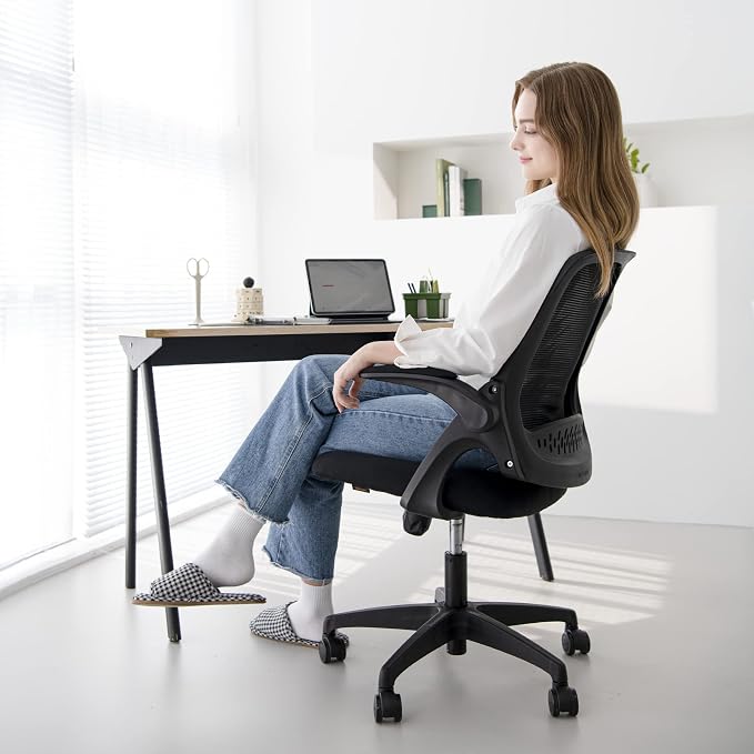 NEO CHAIR Office Desk Gaming Ergonomic Computer Chair with Lumbar Back Support Adjustable Height Swivel Rolling Wheels Flip-up Arms Mesh Chair for Home Vanity (Black)