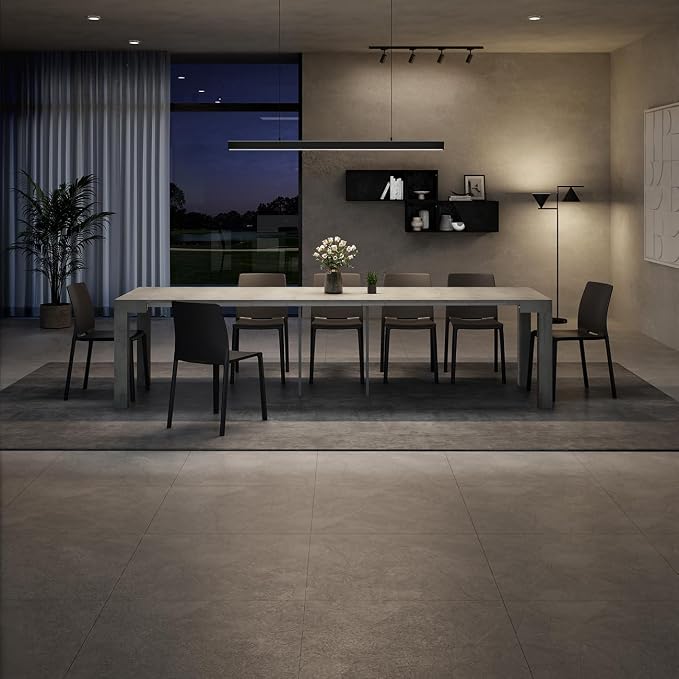 Mobili Fiver, First, Extendable Console Table 17.7(120) x35.4 in, Concrete Effect, Grey, for 4-14 People, Space-Saving Dining Table, Italian Furniture