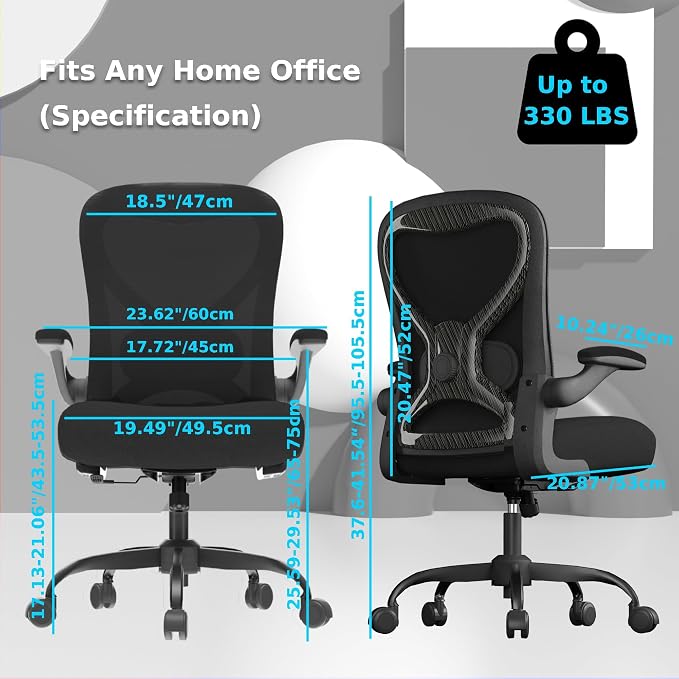 Office Desk Chair with Ergonomic Lumbar Support, Extra-Thick Seat Cushion, Flip-up Arms, Breathable Mesh Back, Computer Task Chair for Home Office