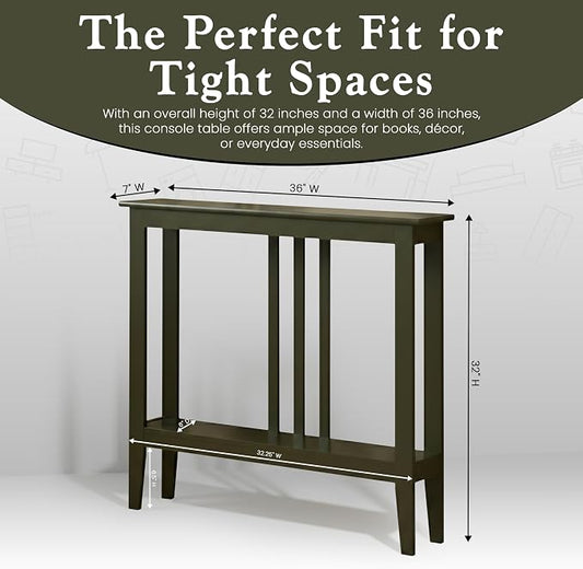 Kings Brand Narrow Console Table w/Storage Shelf, Sofa Entryway, Caviar | Narrow Console Table with Storage Shelf – Slim Design Fits Entryways, Hallways, Behind Sofas, Shelf Décor, Books, Essentials