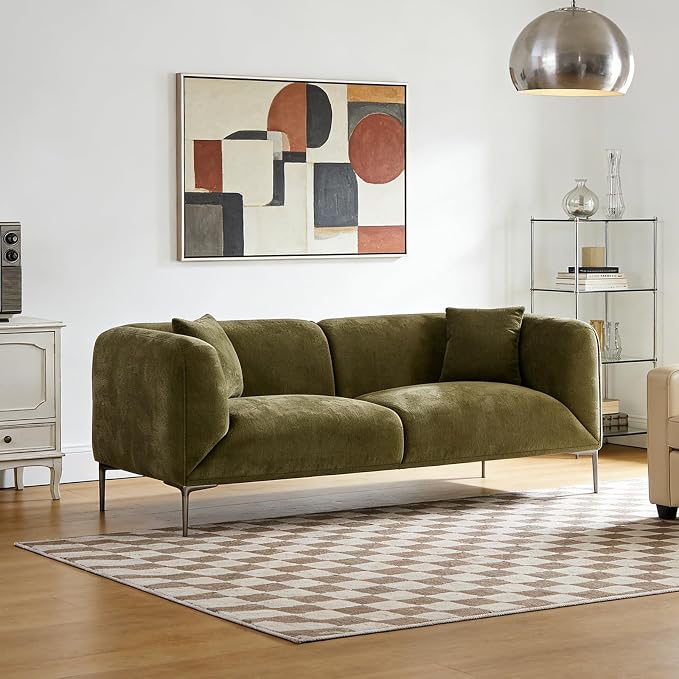 82.68"Modern Luxury Fabric Sofa Couch with Metal Legs, Upholstered 3-Seater Sofa for Living Room, Easy Assembly Contemporary Linen Couch, Stylish Comfort Seating for Apartment & Home(Green)