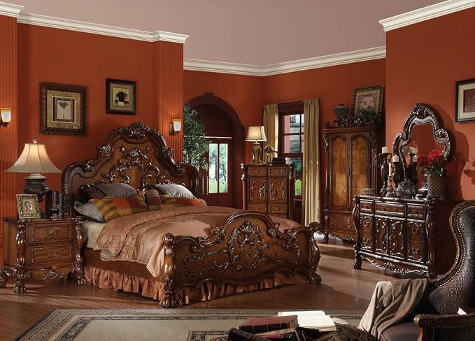 Acme Dresden Bedroom Set with Queen Bed, Nightstand, Mirror and Dresser