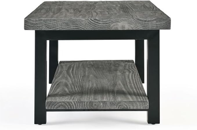 Pomona 42-Inch Rectangular Solid Wood Coffee Table with Storage Shelf & Metal Legs – Modern Rustic Industrial Living Room Table by Alaterre Furniture (Slate Grey)