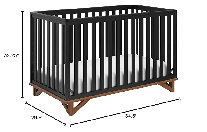 Storkcraft Santa Monica 5-in-1 Convertible Crib (Black with Vintage Driftwood) – GREENGUARD Gold Certified, Modern Design, Two-Tone Baby Crib, Converts to Toddler Bed, Daybed and Full-Size Bed