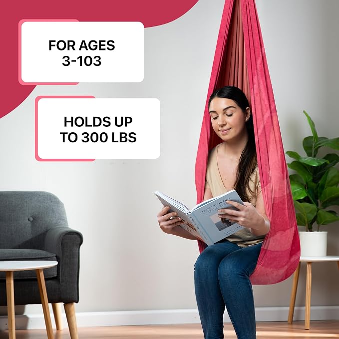 Indoor Sensory Swing for Kids or Outdoor – Holds 300lbs, Double-Layer, & 360° Swivel, Calming Compression Therapy Swing Hammock for Kids & Adults with All Hardware – Sensory-Motor Toys & Gifts