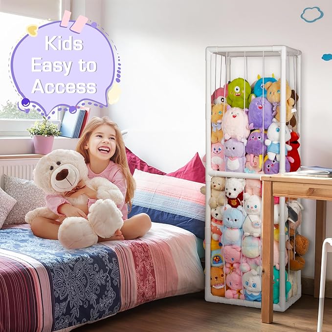 Stuffed Animal Storage Zoo Holder Space Save, PVC Stuffed Animal Organizer | Vertical Plush Toy Organizer with Elastic Band and Net, Large Capacity Stuffy Storage for Playroom Bedroom Nursery