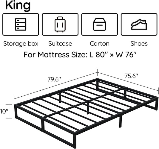 Richwanone 10 Inch King Size Bed Frame Metal Platform Bed, Black | King Size Bed Frame Mattress Foundation with Steel Slat Support, No Box Spring Needed, Easy Assembly