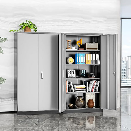 INTERGREAT Metal Storage Cabinet, 72” H Storage Cabinet with 2 Doors and 4 Adjustable Shelves for Office, Home, Garage, Pantry (Assembly Required, Black Grey)