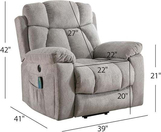 CANMOV Large Power Lift Recliner Chairs with Massage and Heat for Elderly Big People, Heavy Duty Motion Reclining Mechanism-Anti Skid Fabric Recliner Chair with 2 Concealed Cup Holders, Smoke Gray
