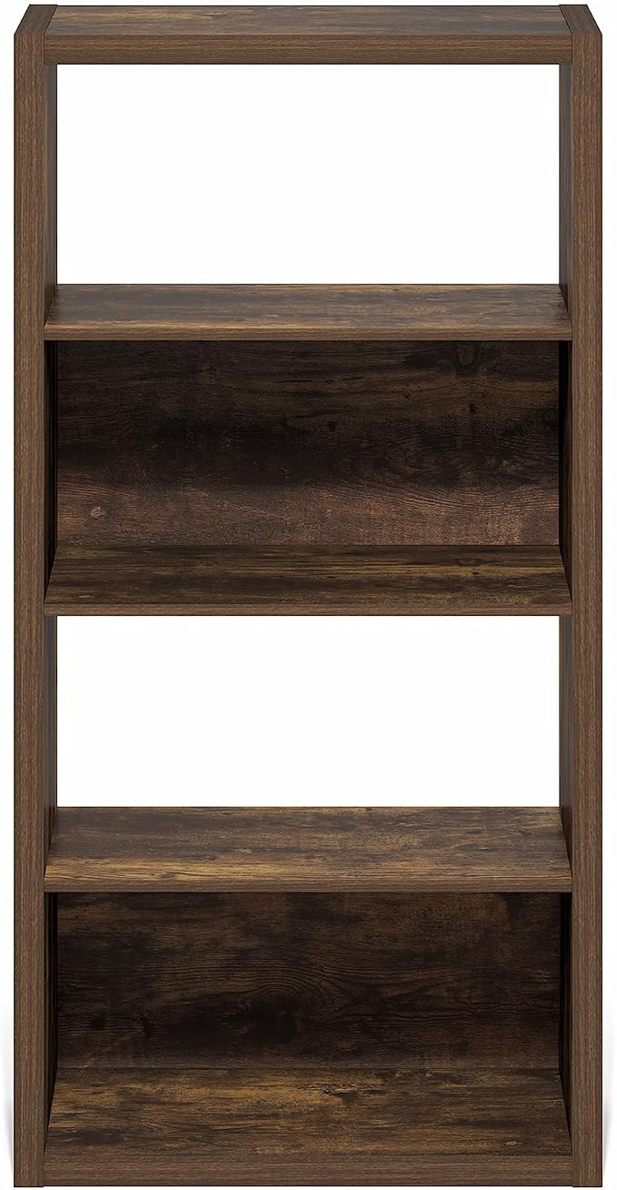 Furinno Viola Book Shelf, 4-Tier Bookshelf, Extra Thick Frame Bookcase with Open Shelf, Open Back Design, 11.3" x 23.2" x 45.4", for Living Room, Bedroom, Home Office, Amber Pine