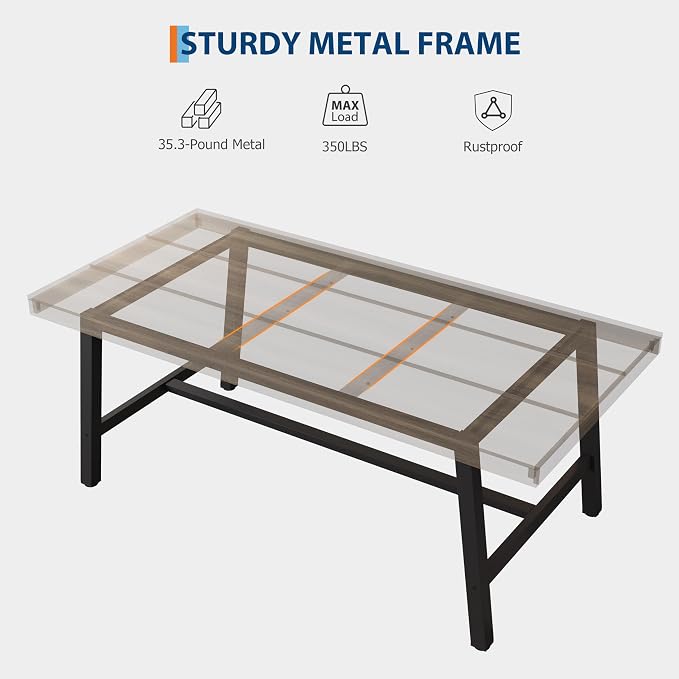 GarveeHome Industrial Dining Table for 6-8 People, 70.87" Long Kitchen Table with Sturdy Metal Frame, Rectangular Counter for Dinner, Kitchen, Dining Room (Rustic Pear, 71" Non-extendable)