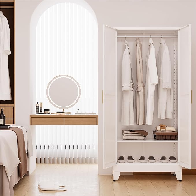 71" Tall Metal Armoire Wardrobe Closet,17.7" Deep By 31.5" Wide Portable Closet for Hanging Clothes,Wardrobe Cabinet with Adjustable Shelves for Bedroom Office Laundry Room,White 1 Pack