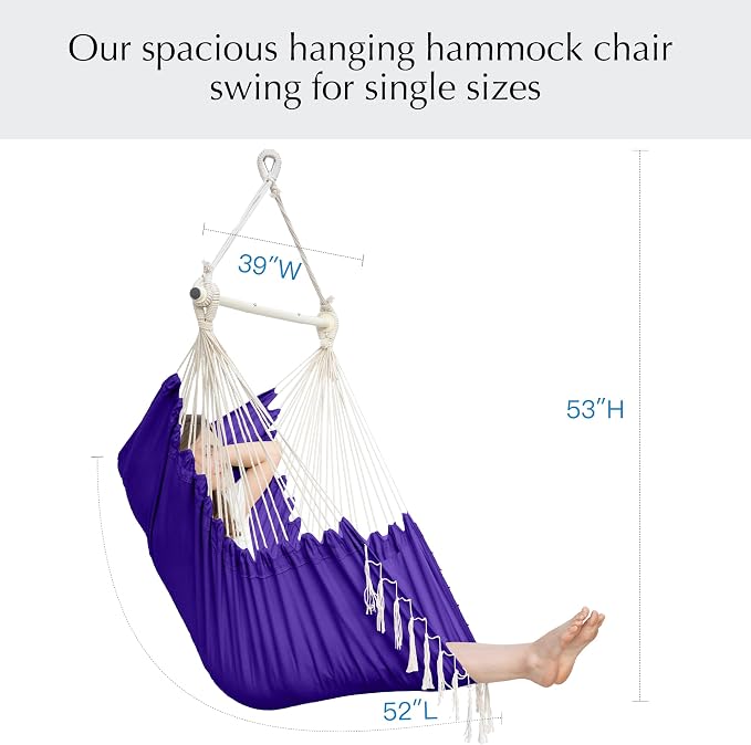 PNAEUT Hammock Chair Hanging Rope Swing for Outside Indoor for Bedroom, Outdoor, Patio (Purple with Tassels)
