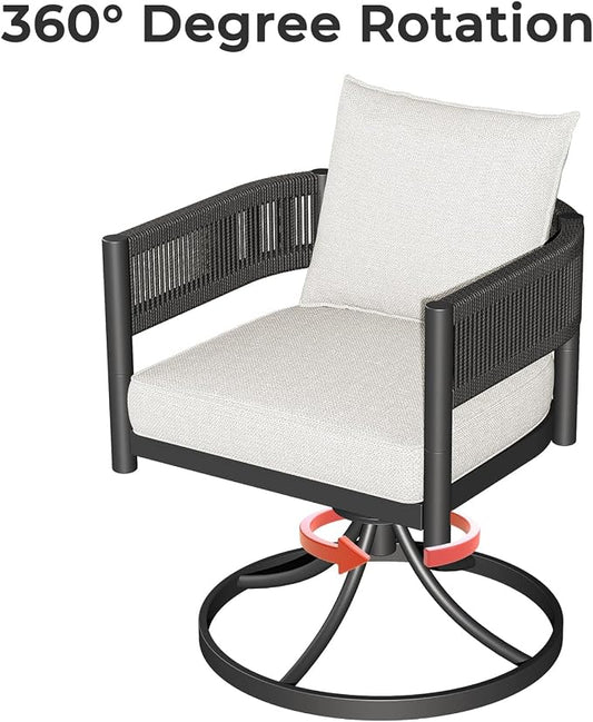 Grand patio 7-Piece Outdoor Dining Set for 6 with 1 Rectangle Expandable Table for 4-6 Person, Metal Woven Wicker Swivel Patio Chairs with Thickened Cushions for Yard, Poolside, Deck (Black)
