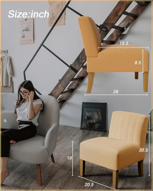 VIRRMO Armless Accent Chairs for Living Room, Modern Slipper Chair Living Room Chairs with Solid Wood Legs, Makeup Vanity Chair Fabric Comfy Upholstered Arm Chair Accent Chair Side Chair, Yellow
