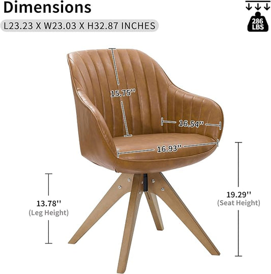 Art Leon Mid Century Modern Swivel Accent Chair with Arms, Beech Wood Legs Leather Upholstered Computer Desk Chair for Small Spaces Home Office Living Room Bedroom, Terracotta
