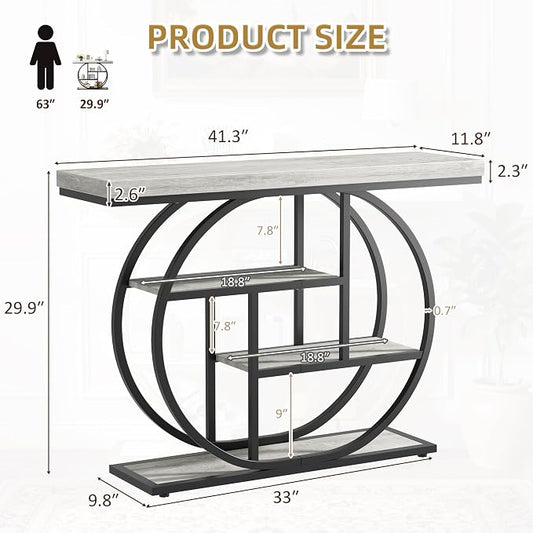 Shintenchi 41.3 inches Console Table with Storage, Industrial Entryway Table, 4-Tier Shelves Sofa Table Behind Couch, Narrow Wood Accent Table for Living Room, Entryway, Entrance, Hallway, Foyer, Grey