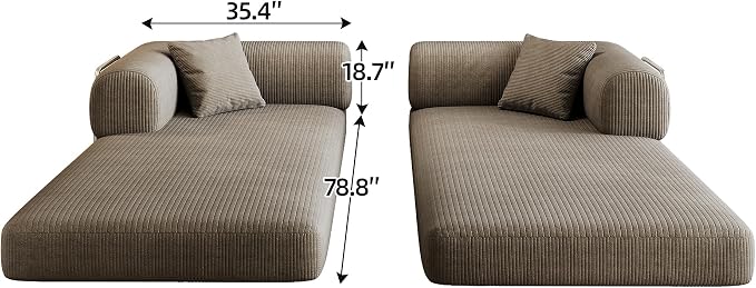 JINGLING 79" Queen Sleeper Sofa Bed with Memory Foam, Compressed Couch in a Box, Foldable Convertible Small Couches for Small Spaces Bedroom Game Room, Corduroy Fabric, Camel