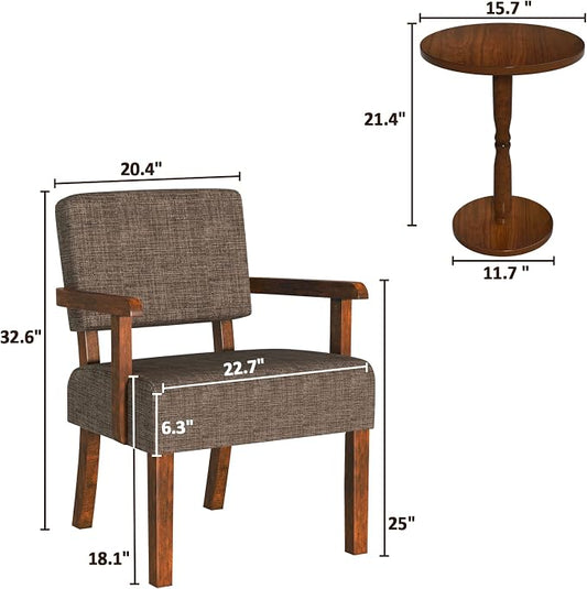 FAGAGA Accent Chair Set of 2 with Table, Living Room Chairs with Soft Seat & Armrests for Living Room Bedroom Reading Room Waiting Room (Brown), (AC01)