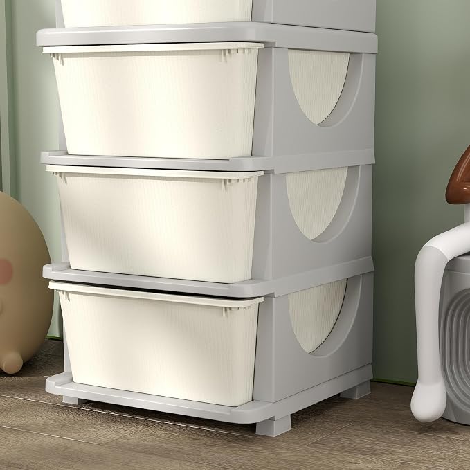 Qaba 4 Tier Kids Storage Unit, Toy Organizers and Storage with 4 Drawer Chest for Kids Bedroom Nursery Kindergarten Living Room for Boys Girls Toddlers, Cream White