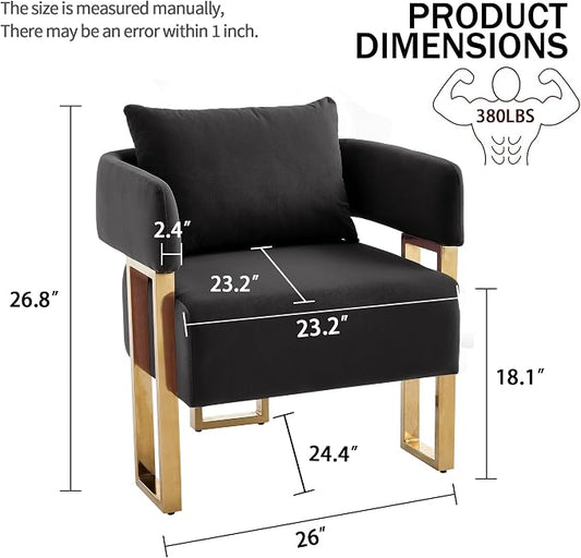 YISHENG Modern Barrel Accent Chairs Set of 2, Living Room Side Chairs with Golden Metal Legs Velvet Upholstered Reading Armchairs no Wheels for Vanity/Reception Room//Bedroom/Lounge/Office, Black