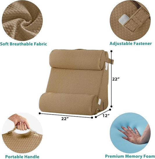 Adjustable 4pcs Bed Wedge Pillow Set, Memory Foam Wedges Pillow Post Surgery for Back, Neck, Leg Pain Relief, Pillows Wedge for Sleeping, Sitting up in Bed, Acid Reflux and GERD, Brown