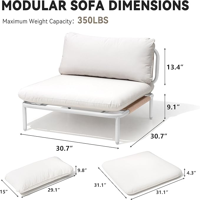 Crestlive Products Oversized Outdoor Couch, 2-Seater Modular Sectional Sofa with Cushions, Modern Patio Conversation Set for Backyard, Deck, Porch or Poolside