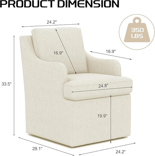 VKNOW Upholstered Dining Chairs Set of 4, Modern Kitchen Chairs Dinner Chairs with 4 Casters, Chenille Armchair for Bedroom Reading Room Living Room, Beige