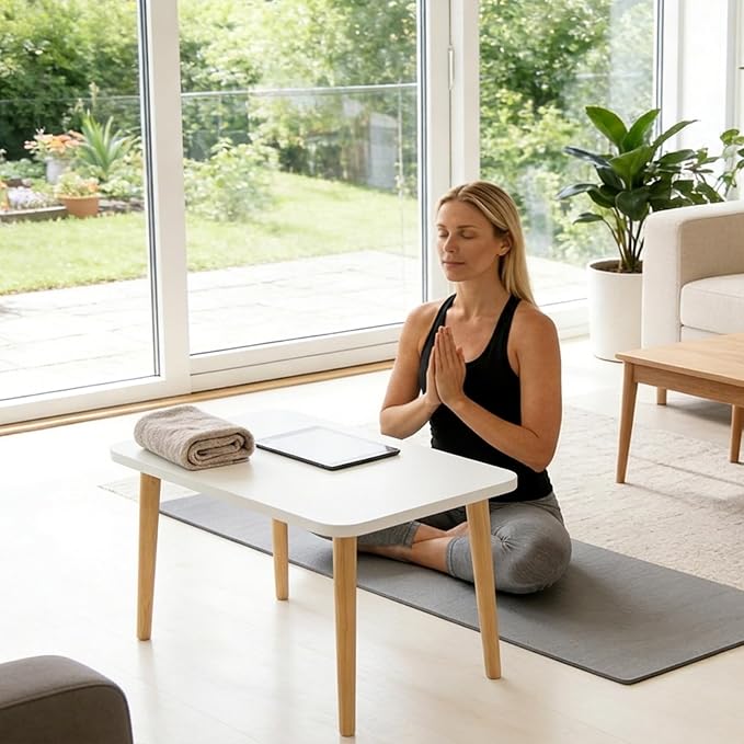 Square Coffee Table Low Table with 4 Solid Wood Sturdy Legs,Floor Table Desk for Sitting on The Floor,19.7"D x 31.5"W x 16"H Inches,Living Room/Toy room Furniture,Rental house Furniture (White-Square)