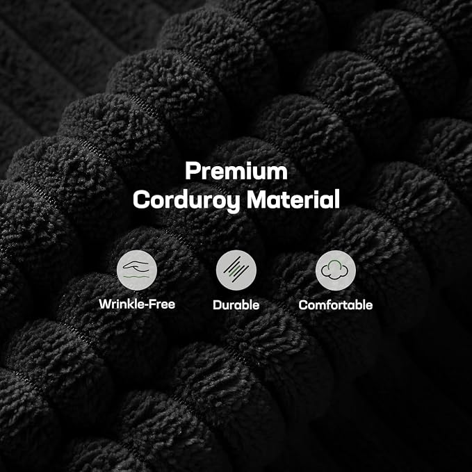 Marsail 66" Futon Sofa Bed, Convertible Corduroy Futon Couch with Adjustable Backrest & Armrests, Small Sleeper Sofa Loveseat for Living Room, Apartment, Black