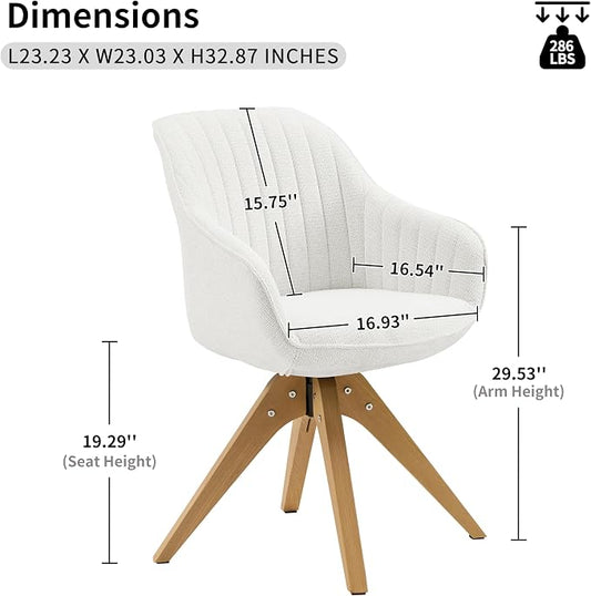 Art Leon Mid Century Modern Swivel Accent Chair - Fabric Upholstered Armchair with Natural Oak Wood Legs, Desk Chair No Wheels, Off White