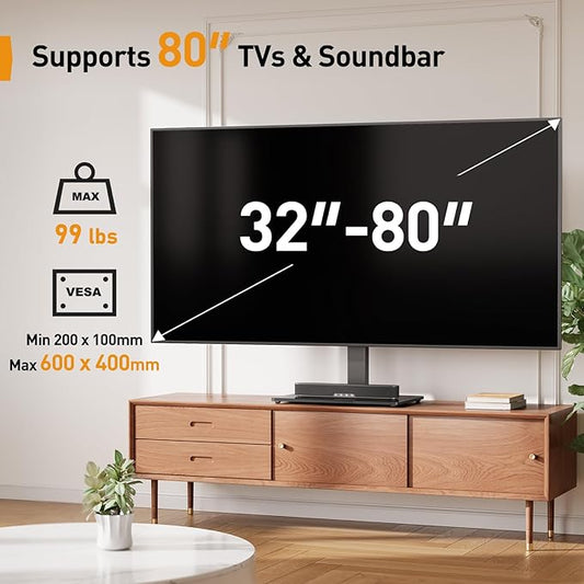 Perlegear Universal TV Stand with Power Outlet, Swivel TV Stand for 32-80 inch TVs up to 99 lbs, TV Base with Tempered Glass Base, Height Adjustable TV Mount Stand Max VESA 600x400mm PGTVS31