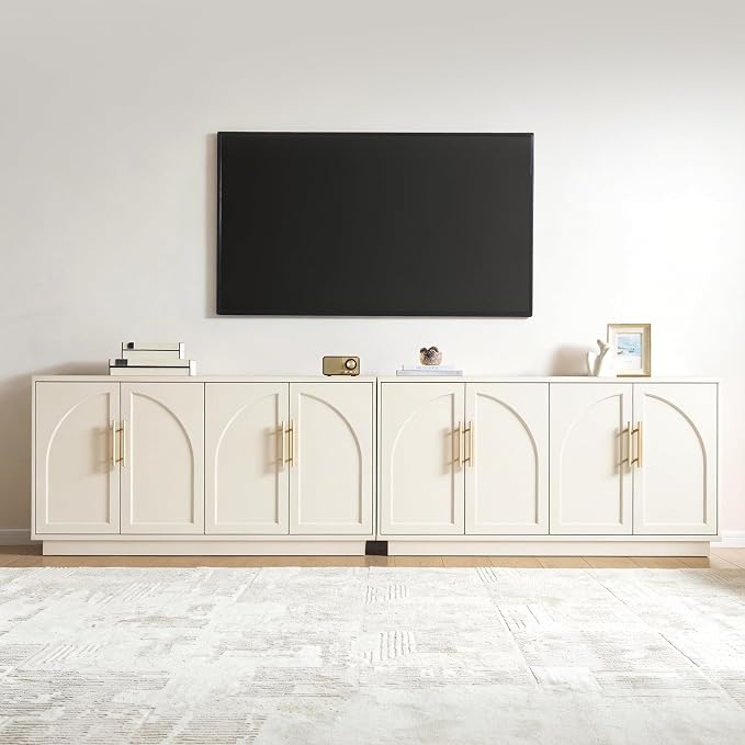 Fatmok Buffet Cabinet with Storage, 59'' Modern Arched Sideboard Cabinet w/Adjustable Shelves, Wood Media TV Console Table Credenza for Living Room Hallway Entryway, Beige(Not White)