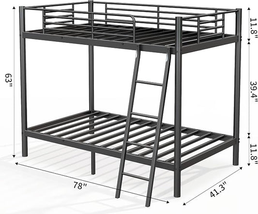 SDHYL Twin Over Twin Bunk Bed with Stairs, Heavy Duty Metal Bunk Beds for Teens Adults, Space Saving Design, No Box Spring Needed, Furniture for Bedroom, Black